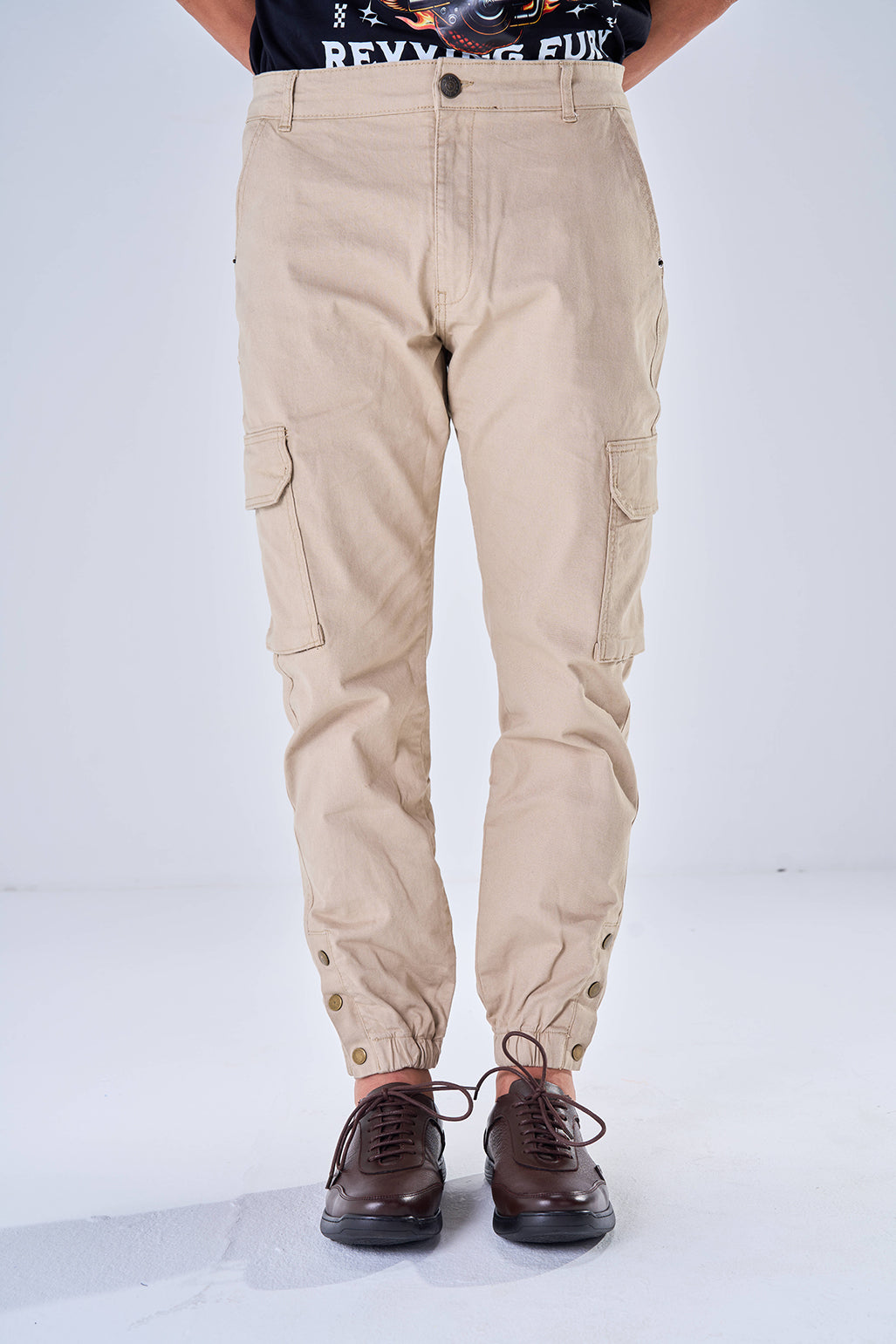 Gabardine Cargo Style Trousers (Almond)