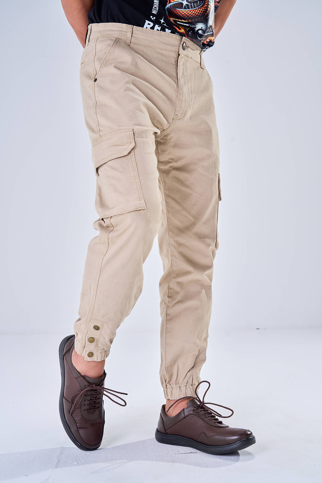Gabardine Cargo Style Trousers (Almond)