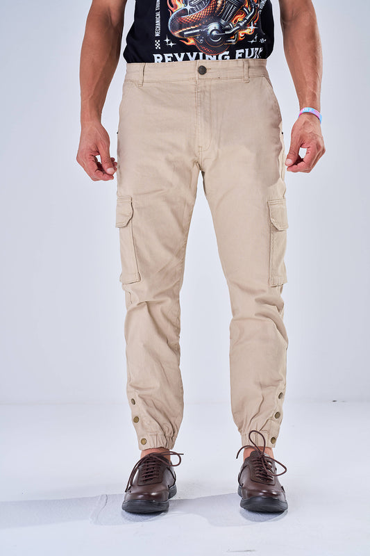 Gabardine Cargo Style Trousers (Almond)
