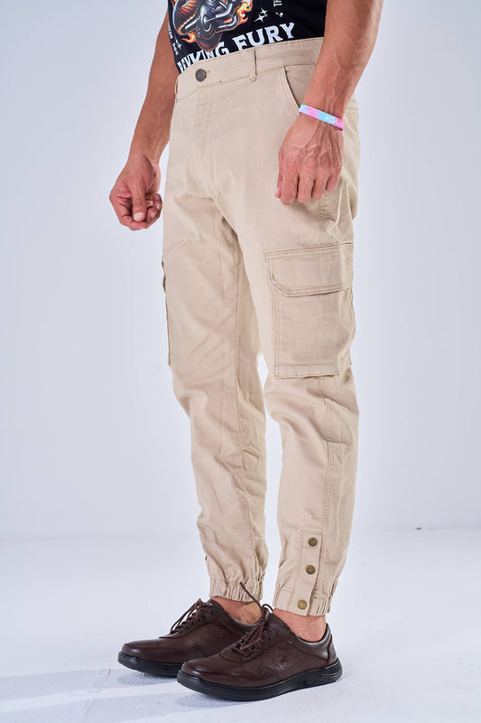 Gabardine Cargo Style Trousers (Almond)