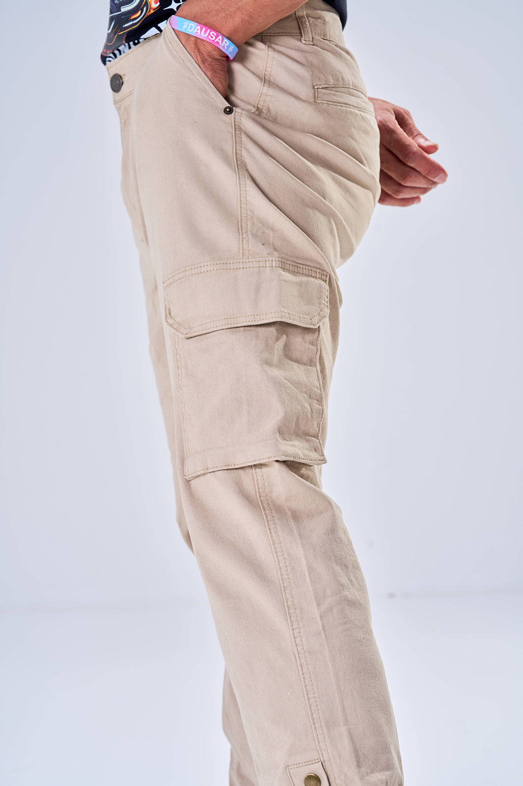 Gabardine Cargo Style Trousers (Almond)
