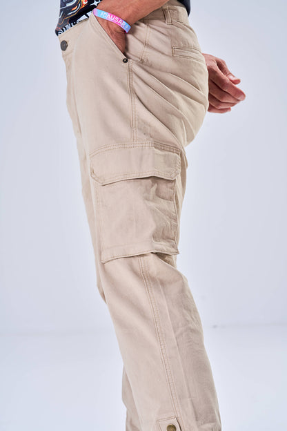 Gabardine Cargo Style Trousers (Almond)