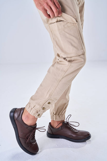 Gabardine Cargo Style Trousers (Almond)