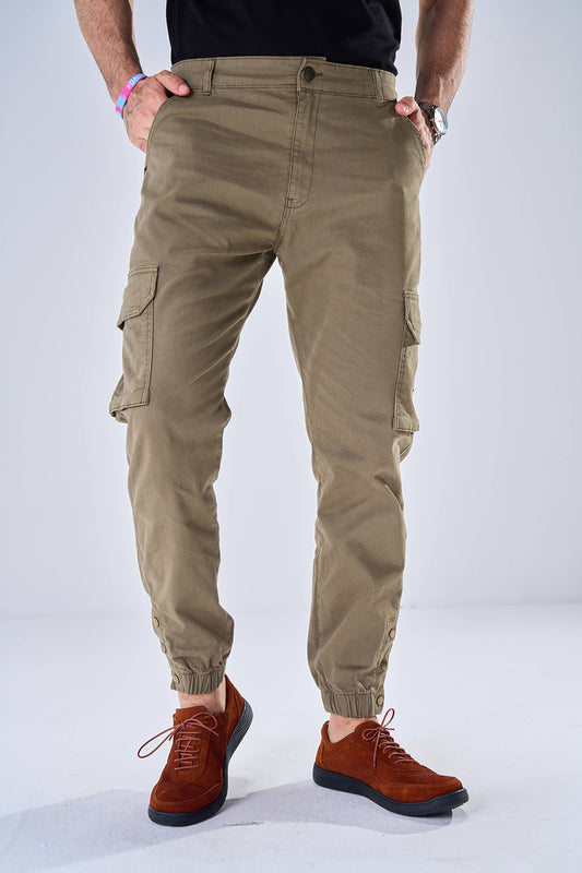 Gabardine Cargo Style Trousers (Olive Green)