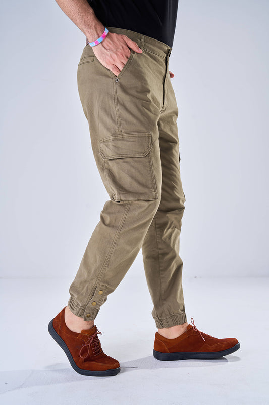 Gabardine Cargo Style Trousers (Olive Green)