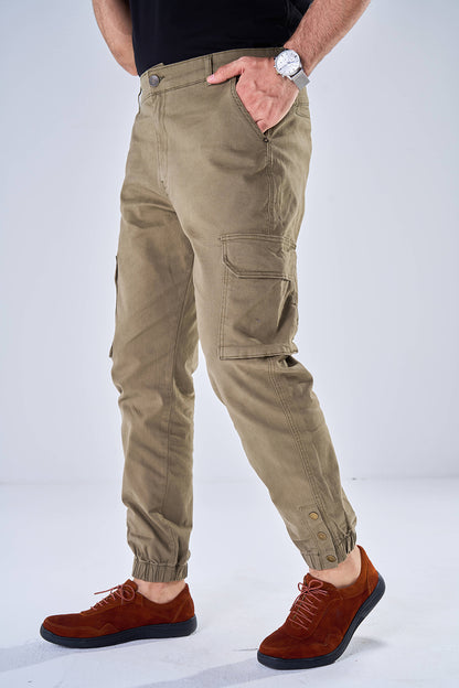 Gabardine Cargo Style Trousers (Olive Green)