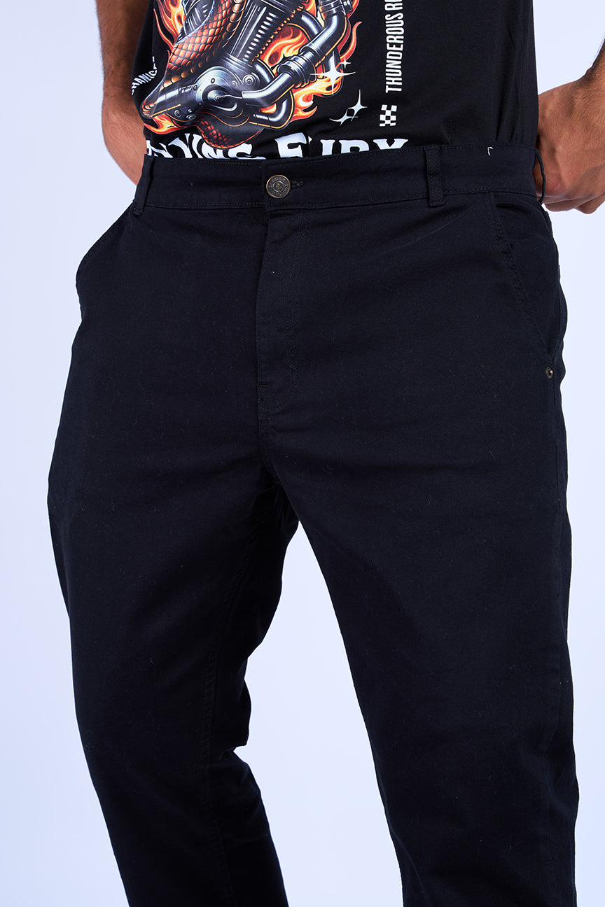 Gabardine Chino Style Trousers (Black)