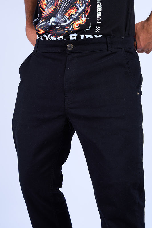 Gabardine Chino Style Trousers (Black)