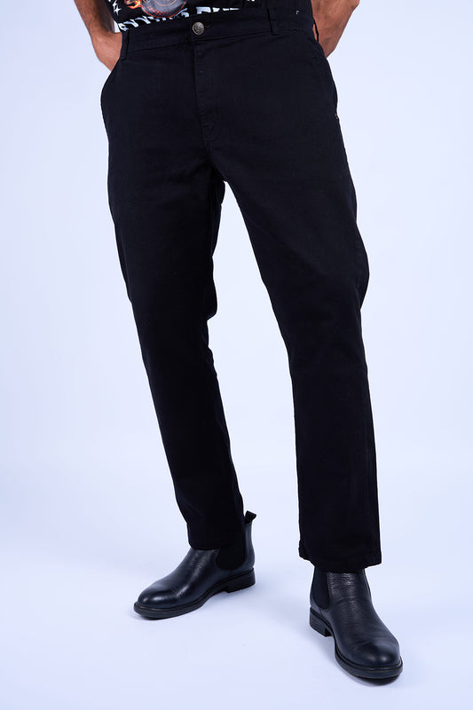 Gabardine Chino Style Trousers (Black)